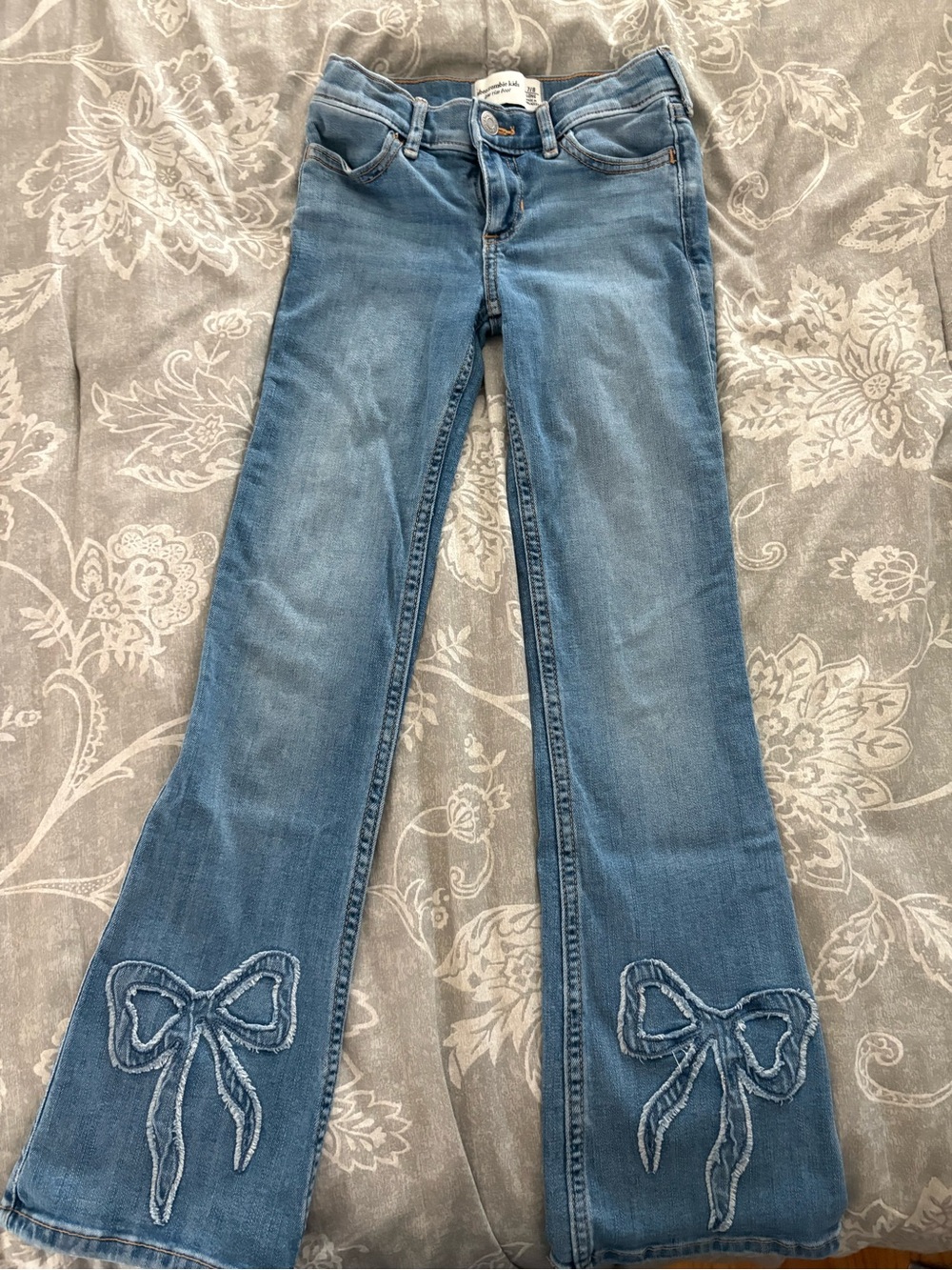 Abercrombie & Fitch Light Blue Kids Flare Jeans with Bow Embroidery